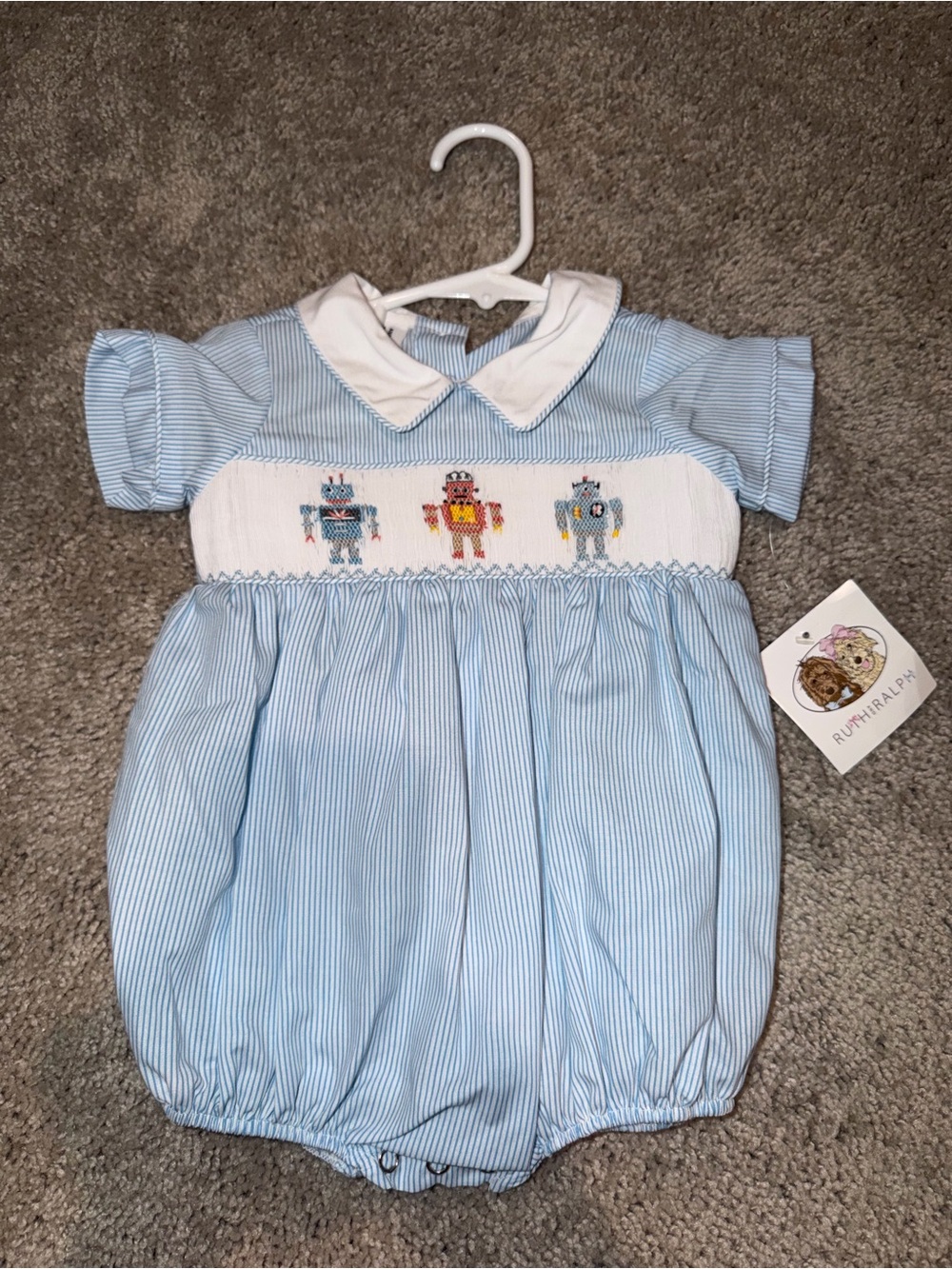 Ruth and Ralph smocked robot bubble romper 6months